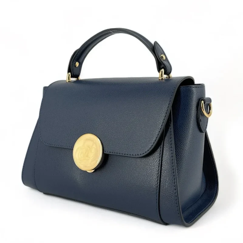 Sac à main en cuir grainé APOLLINE Bleu marine