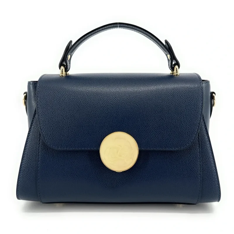 Sac à main en cuir grainé APOLLINE Bleu marine