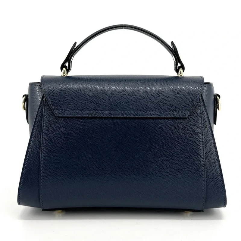 Sac à main en cuir grainé APOLLINE Bleu marine
