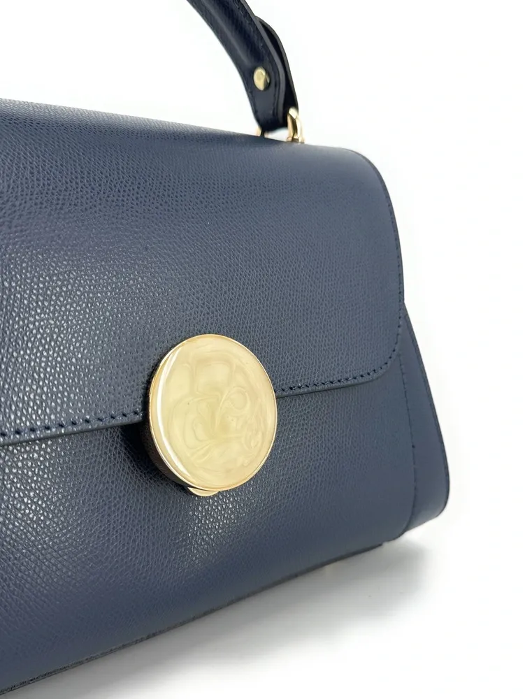 Sac à main en cuir grainé APOLLINE Bleu marine