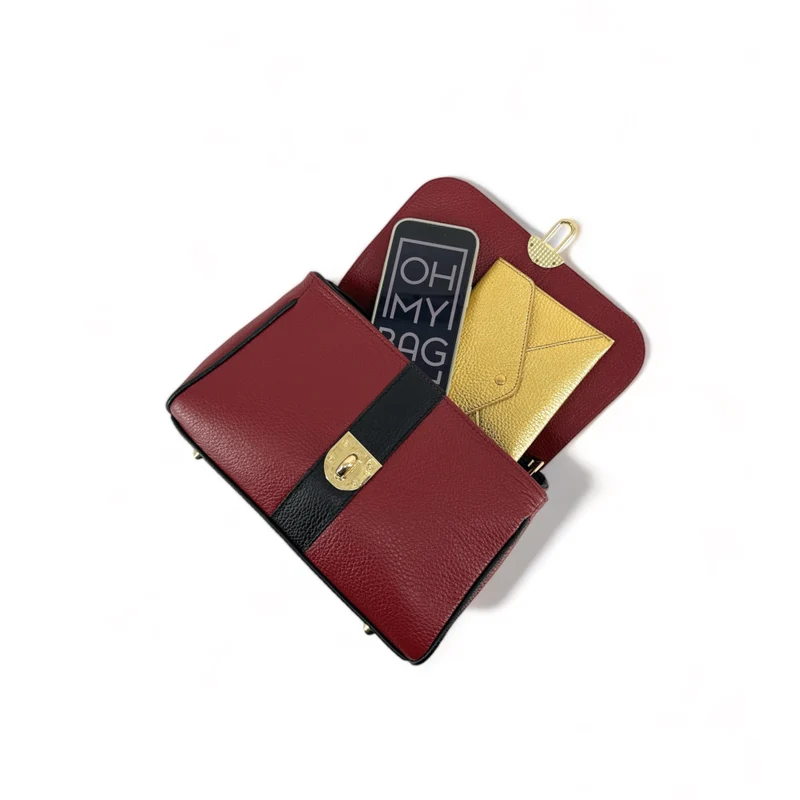 Sac à main en cuir grainé ZOE Rouge foncé / Noir