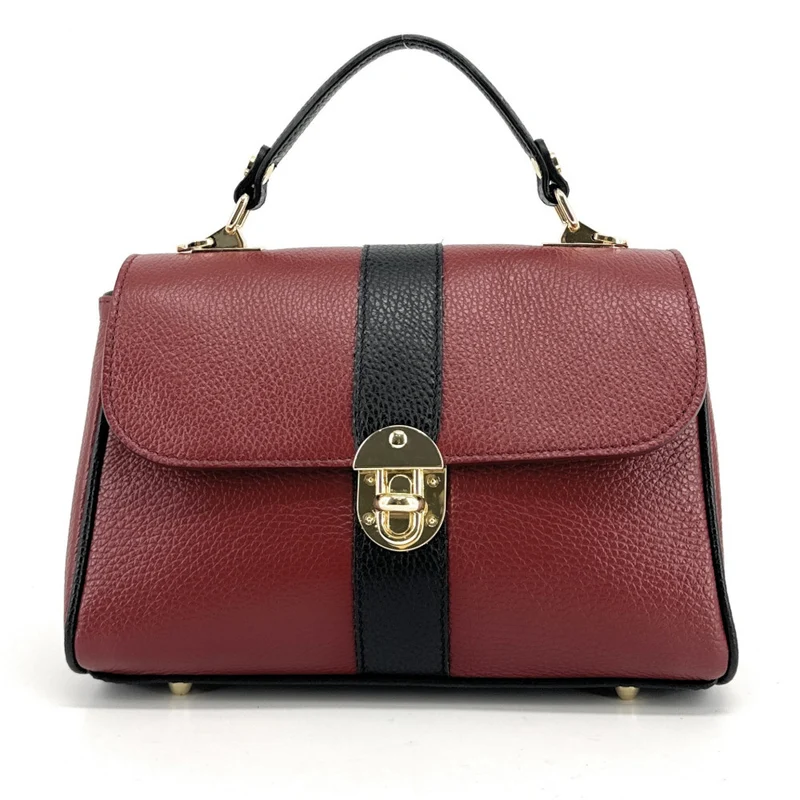 Sac à main en cuir grainé ZOE Rouge foncé / Noir