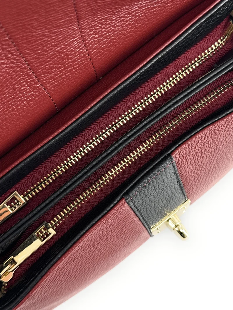Sac à main en cuir grainé ZOE Rouge foncé / Noir