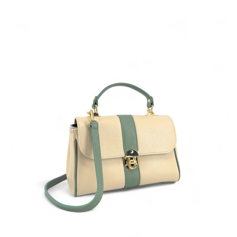 Sac à main en cuir grainé ZOE Beige / Vert pastel