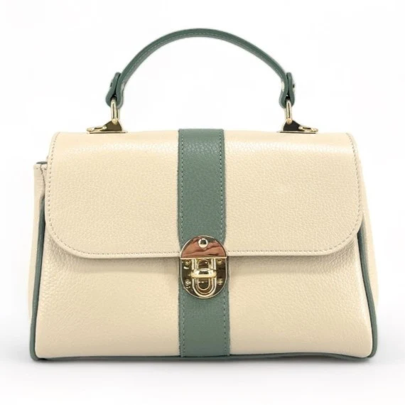 Sac à main en cuir grainé ZOE Beige / Vert pastel
