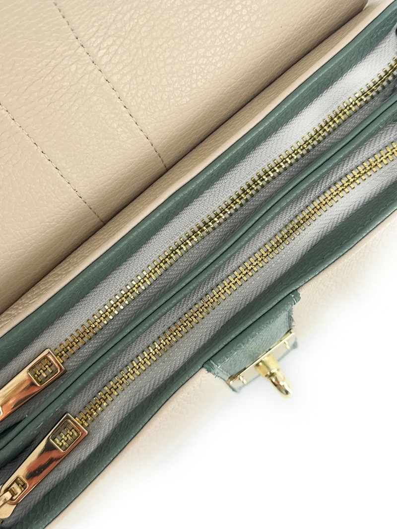 Sac à main en cuir grainé ZOE Beige / Vert pastel