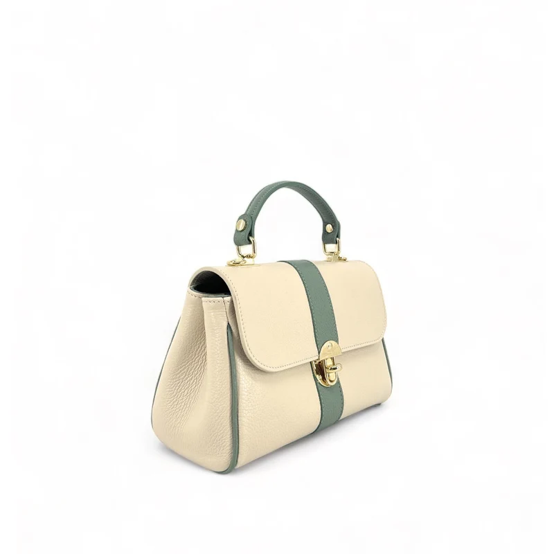 Sac à main en cuir grainé ZOE Beige / Vert pastel