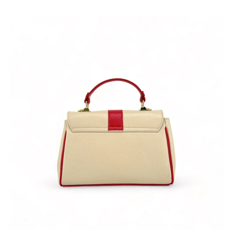 Sac à main en cuir grainé ZOE Beige / Rouge garance