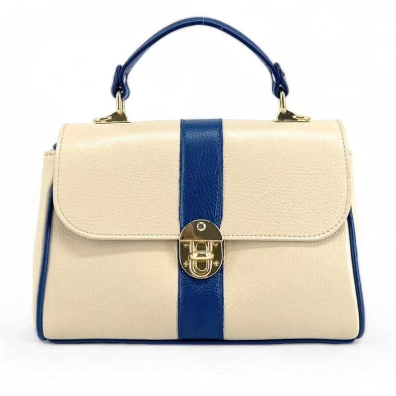 Sac à main en cuir grainé ZOE Beige / Bleu moyen