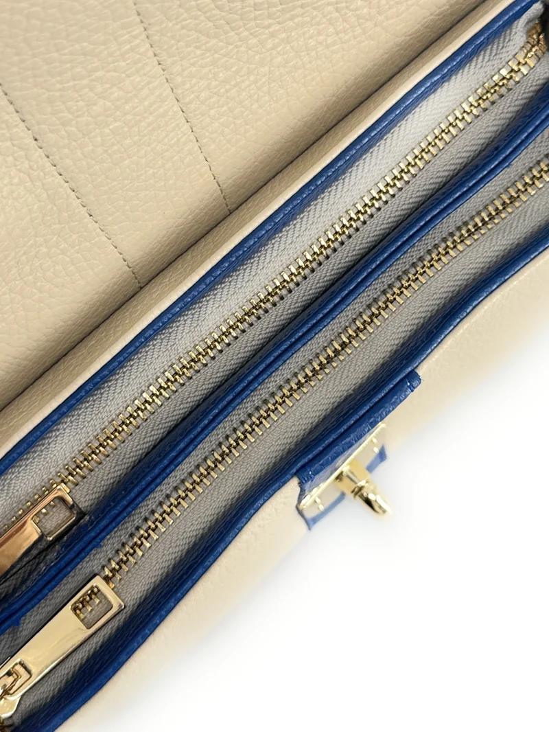 Sac à main en cuir grainé ZOE Beige / Bleu moyen