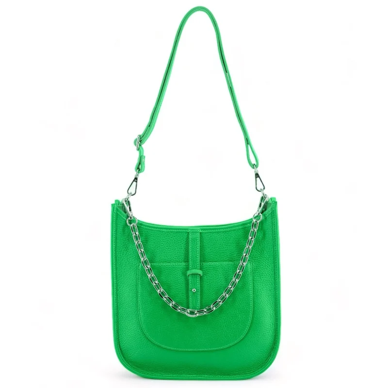 Sac à main hobo en cuir grainé CYBELE Vert anglais