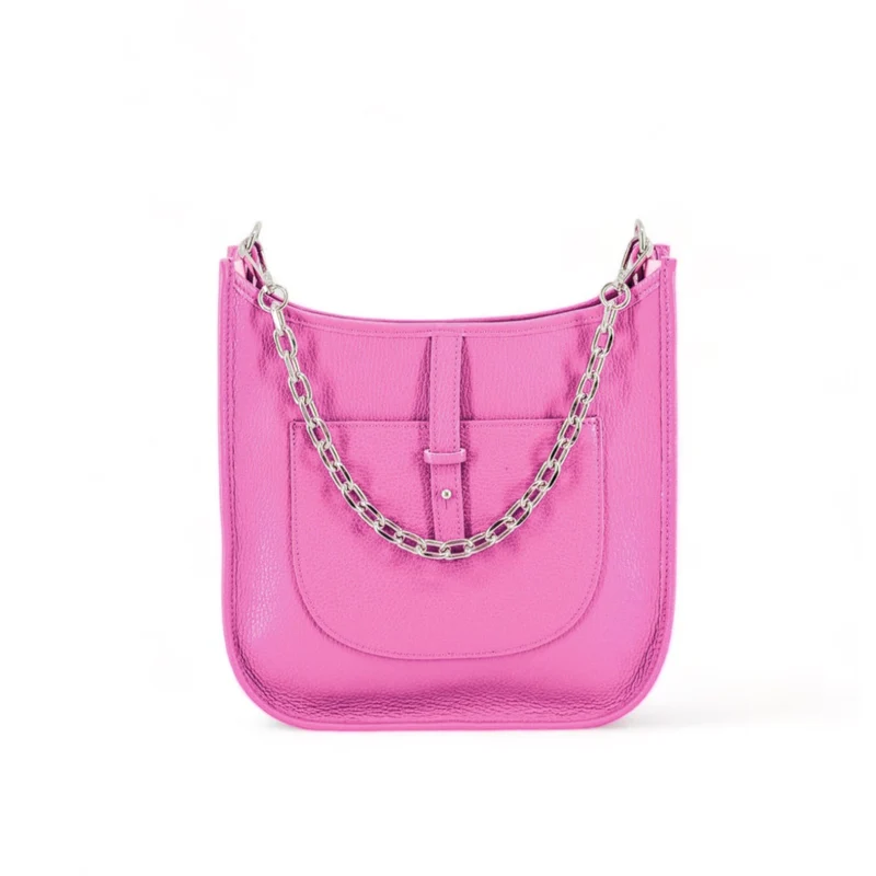 Sac à main hobo en cuir grainé CYBELE Rose bonbon