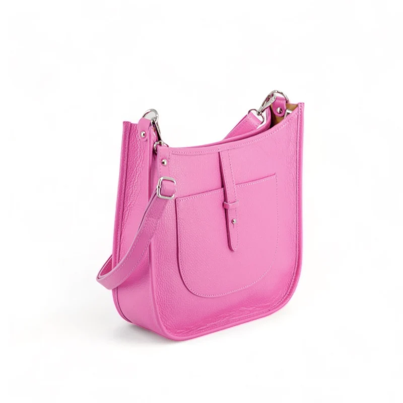 Sac à main hobo en cuir grainé CYBELE Rose bonbon