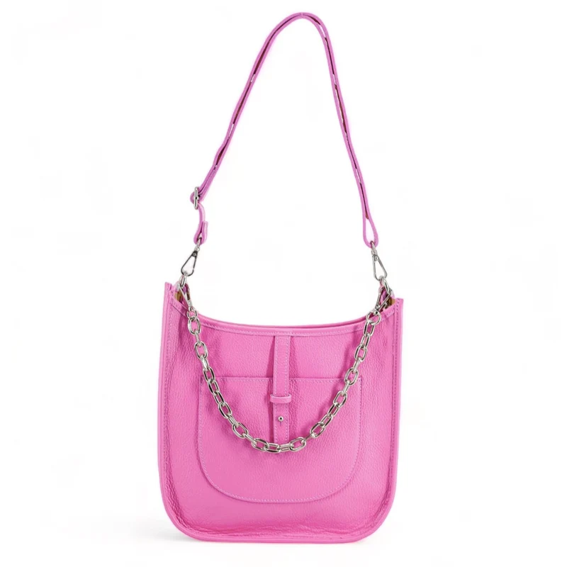 Sac à main hobo en cuir grainé CYBELE Rose bonbon