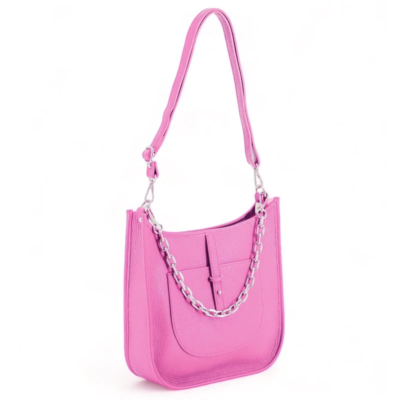 Sac à main hobo en cuir grainé CYBELE Rose bonbon