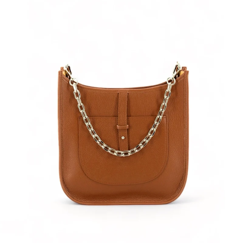 Sac à main hobo en cuir grainé CYBELE Camel foncé