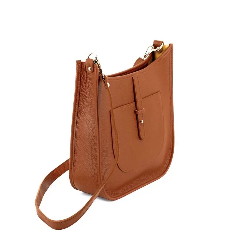 Sac à main hobo en cuir grainé CYBELE Camel foncé