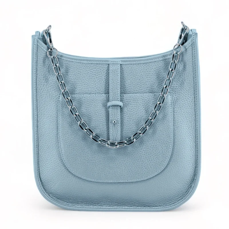 Sac à main hobo en cuir grainé CYBELE Bleu pastel