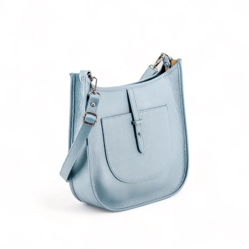 Sac à main hobo en cuir grainé CYBELE Bleu pastel