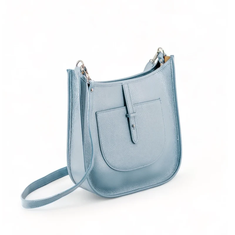 Sac à main hobo en cuir grainé CYBELE Bleu pastel