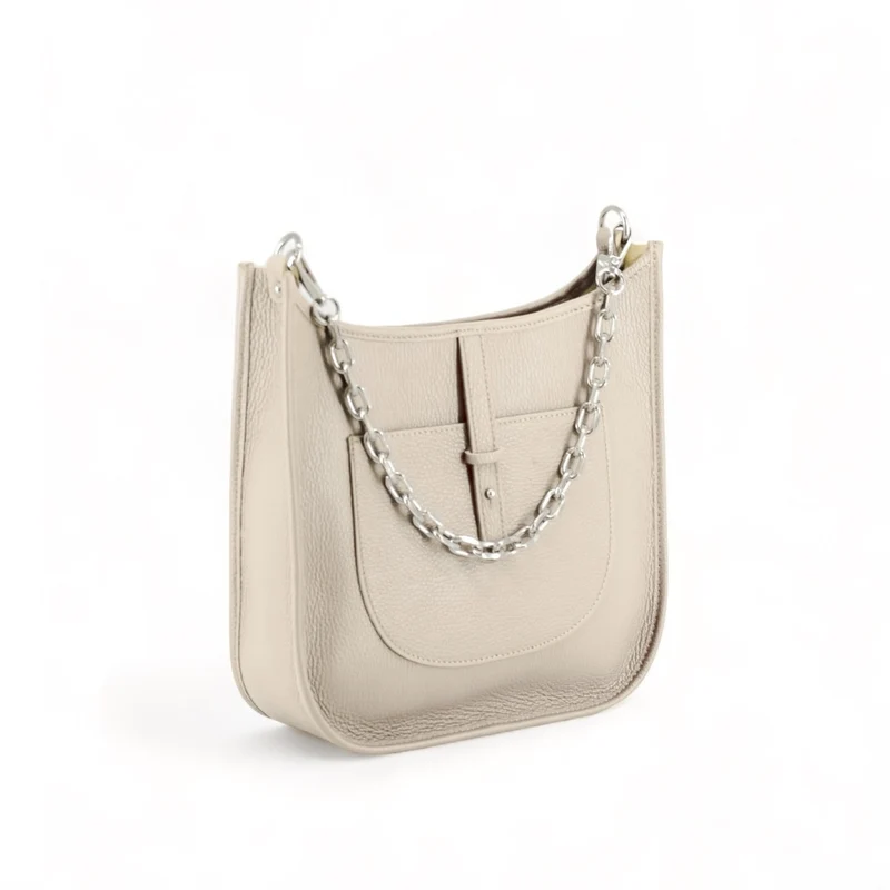 Sac à main hobo en cuir grainé CYBELE Beige crème