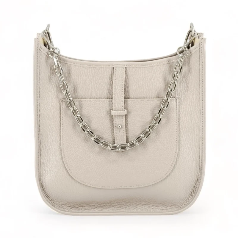 Sac à main hobo en cuir grainé CYBELE Beige crème