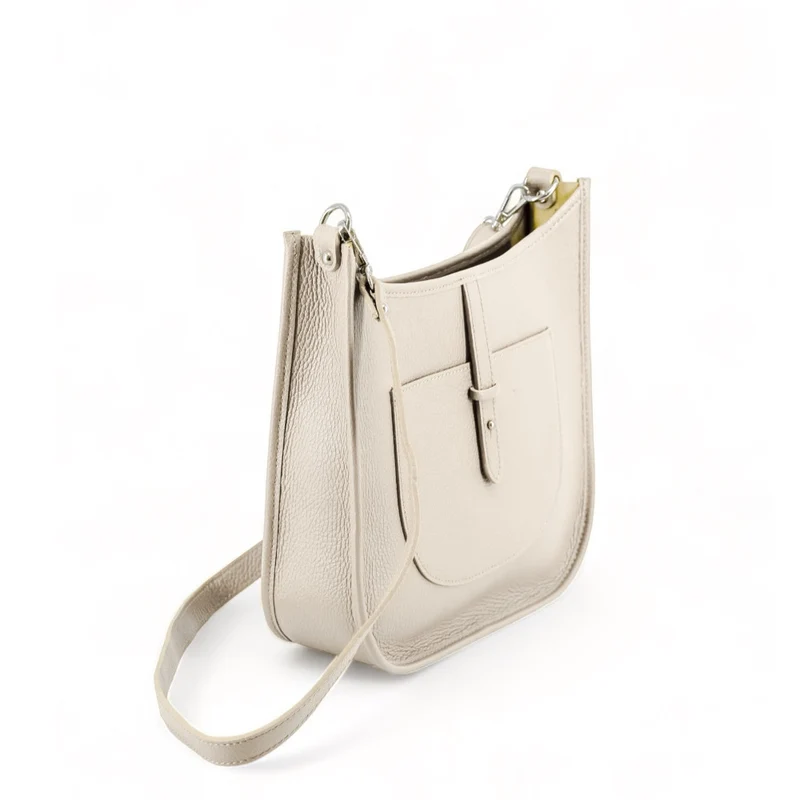 Sac à main hobo en cuir grainé CYBELE Beige crème
