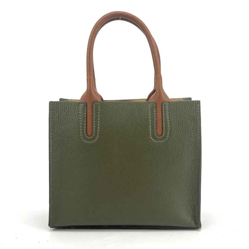 Sac cabas en cuir grainé VOLTAIRE Vert olive