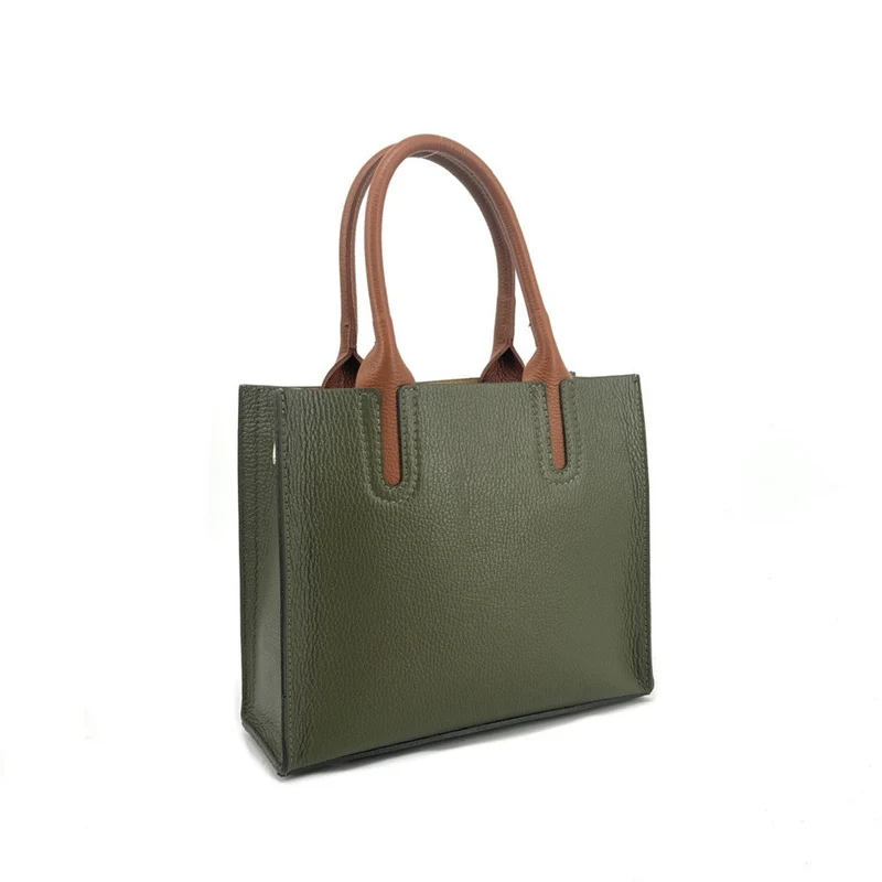 Sac cabas en cuir grainé VOLTAIRE Vert olive