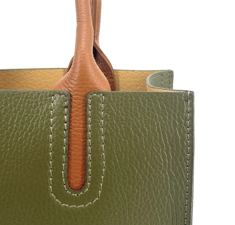 Sac cabas en cuir grainé VOLTAIRE Vert olive
