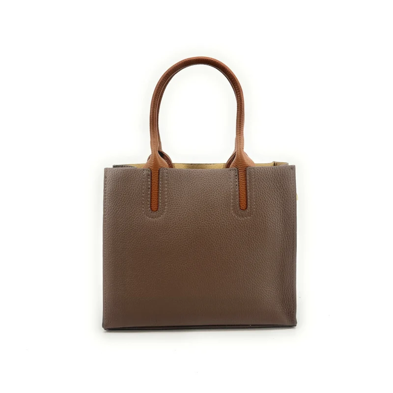 Sac cabas en cuir grainé VOLTAIRE Taupe foncé