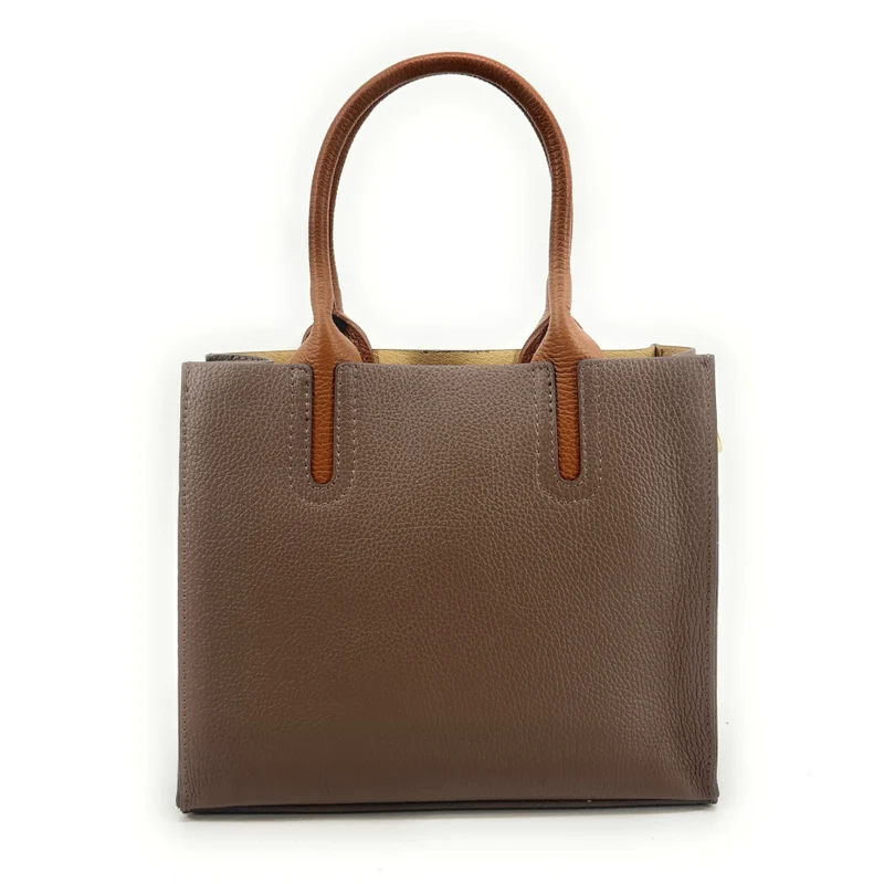 Sac cabas en cuir grainé VOLTAIRE Taupe foncé
