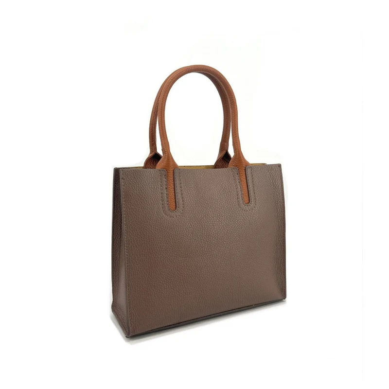Sac cabas en cuir grainé VOLTAIRE Taupe foncé