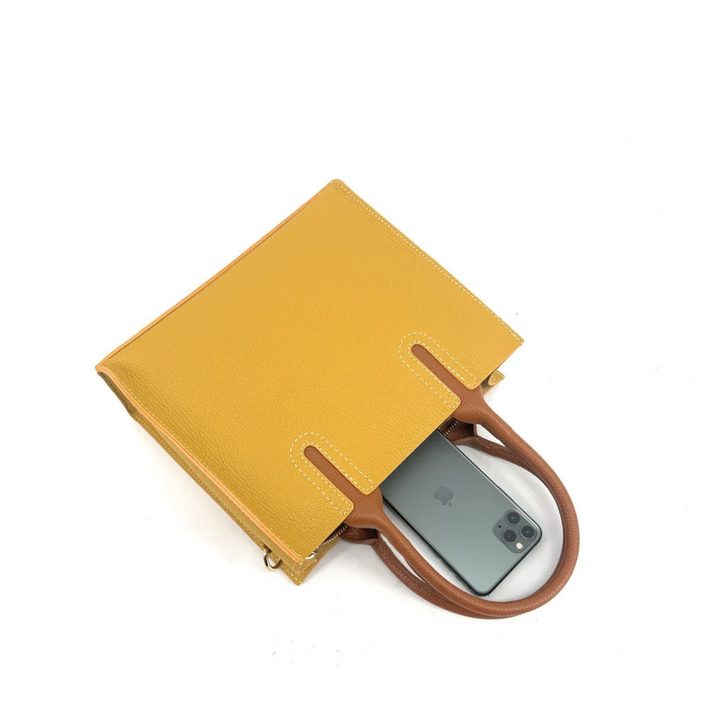Sac cabas en cuir grainé VOLTAIRE Jaune Moutarde