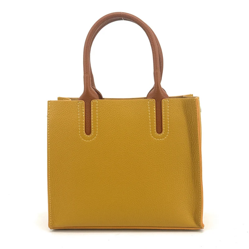 Sac cabas en cuir grainé VOLTAIRE Jaune Moutarde
