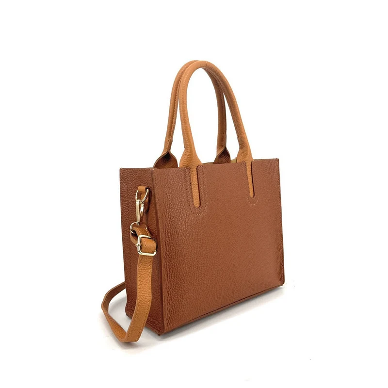 Sac cabas en cuir grainé VOLTAIRE Camel foncé