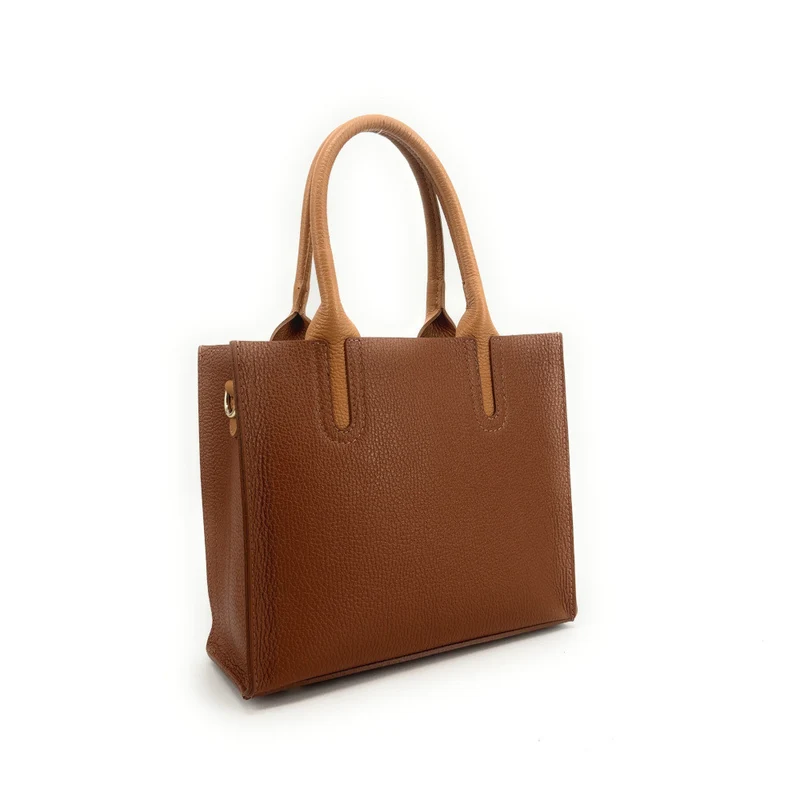 Sac cabas en cuir grainé VOLTAIRE Camel foncé