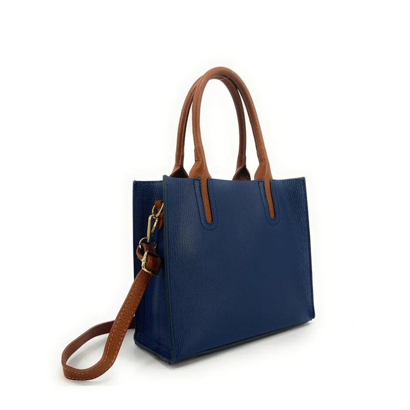 Sac cabas en cuir grainé VOLTAIRE Bleu profond