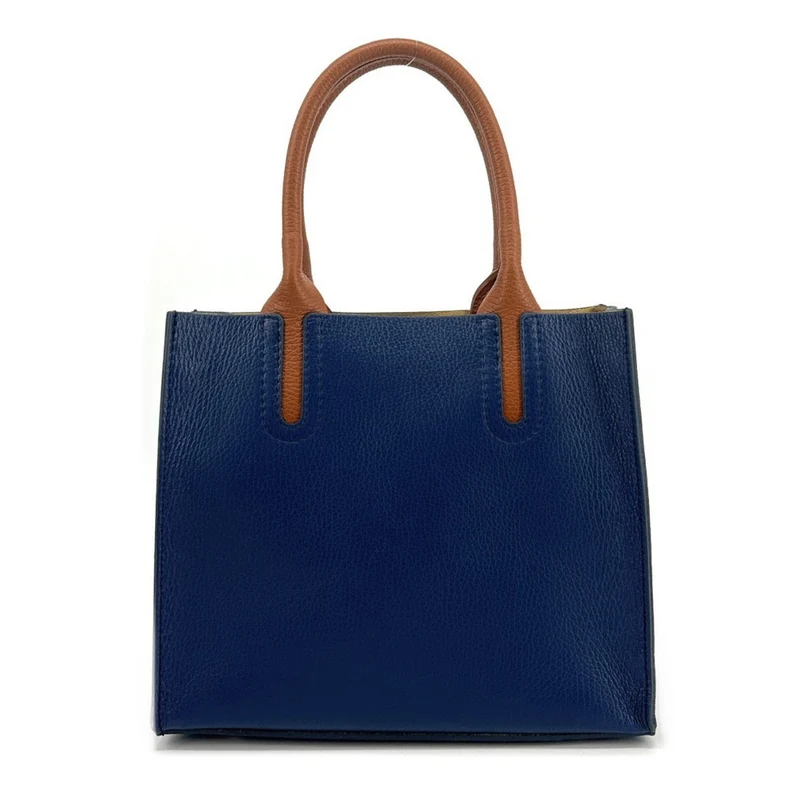 Sac cabas en cuir grainé VOLTAIRE Bleu profond