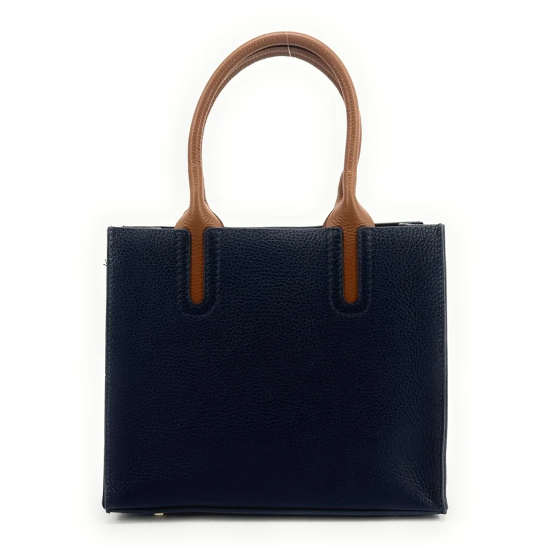 Sac cabas en cuir grainé VOLTAIRE Bleu marine