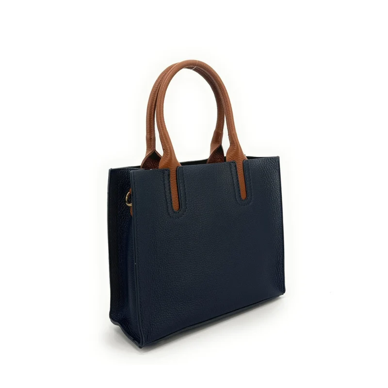 Sac cabas en cuir grainé VOLTAIRE Bleu marine