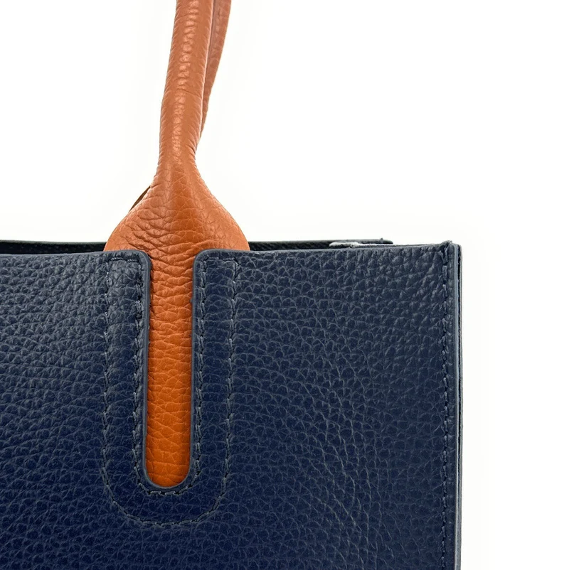 Sac cabas en cuir grainé VOLTAIRE Bleu marine