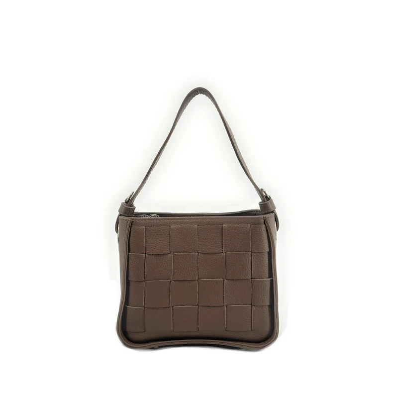 Sac en cuir grainé tressé CHESSY Taupe foncé