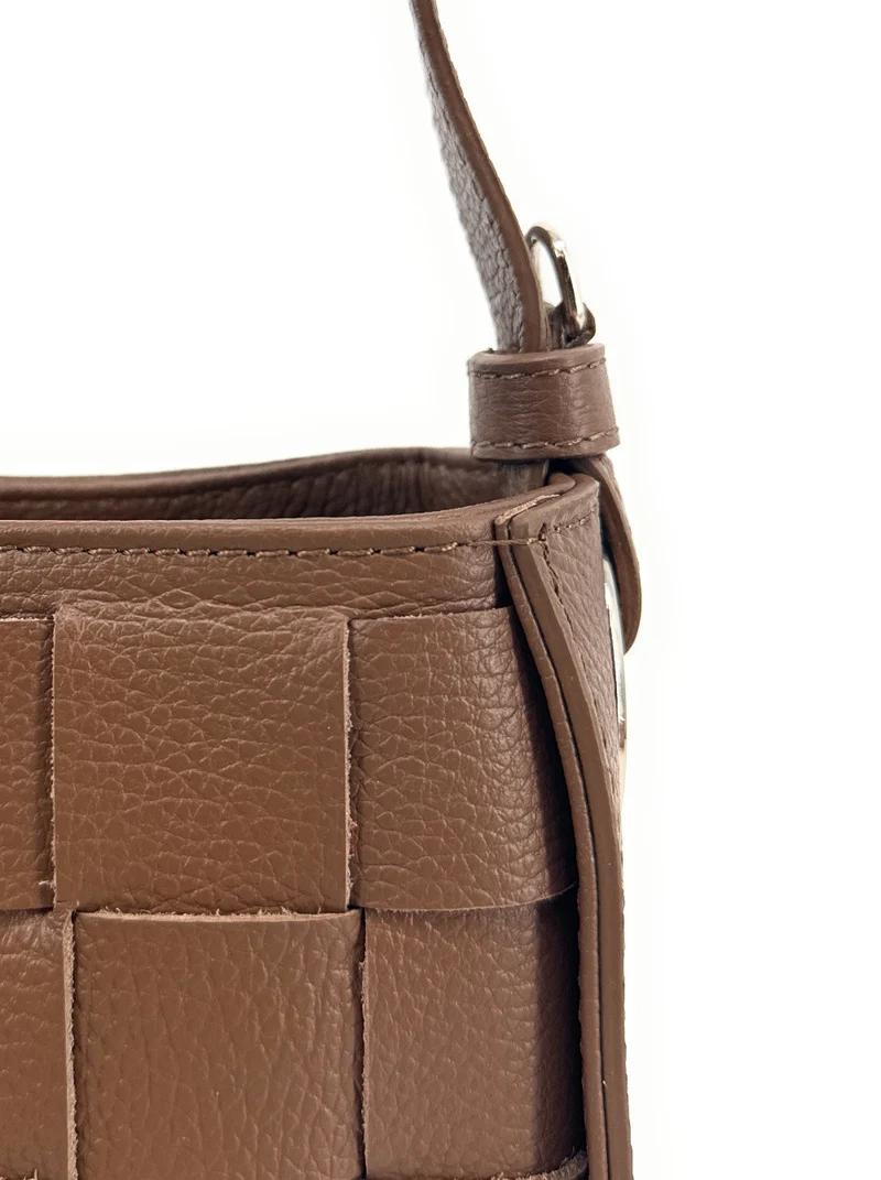 Sac en cuir grainé tressé CHESSY Taupe foncé