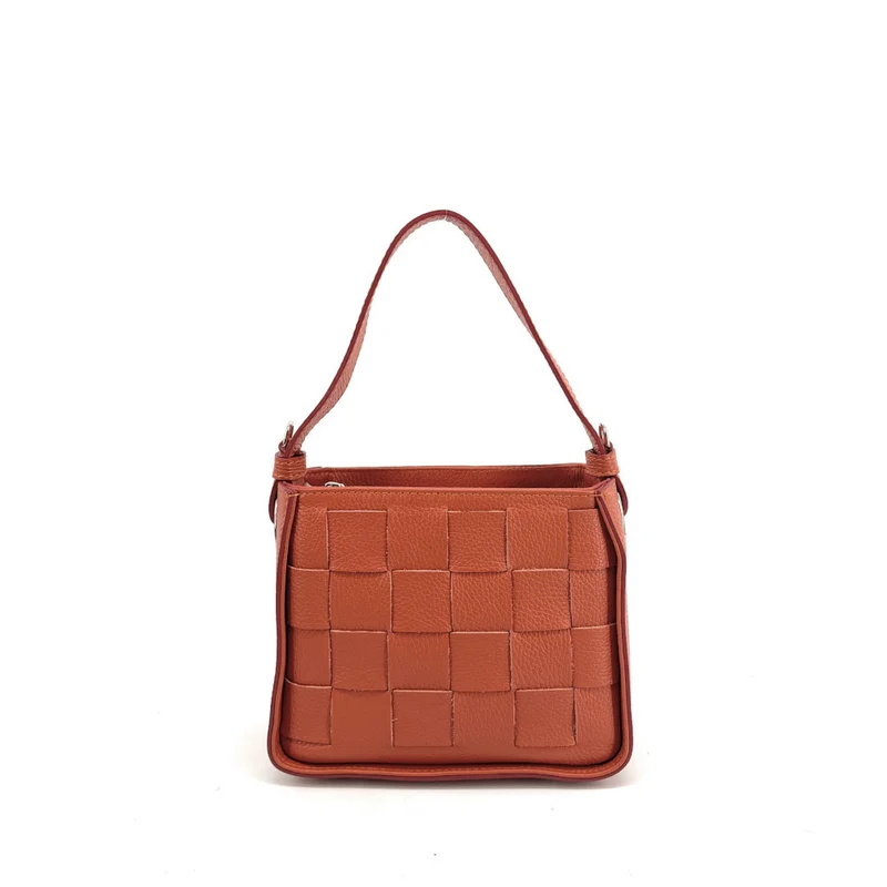 Sac en cuir grainé tressé CHESSY Mandarine