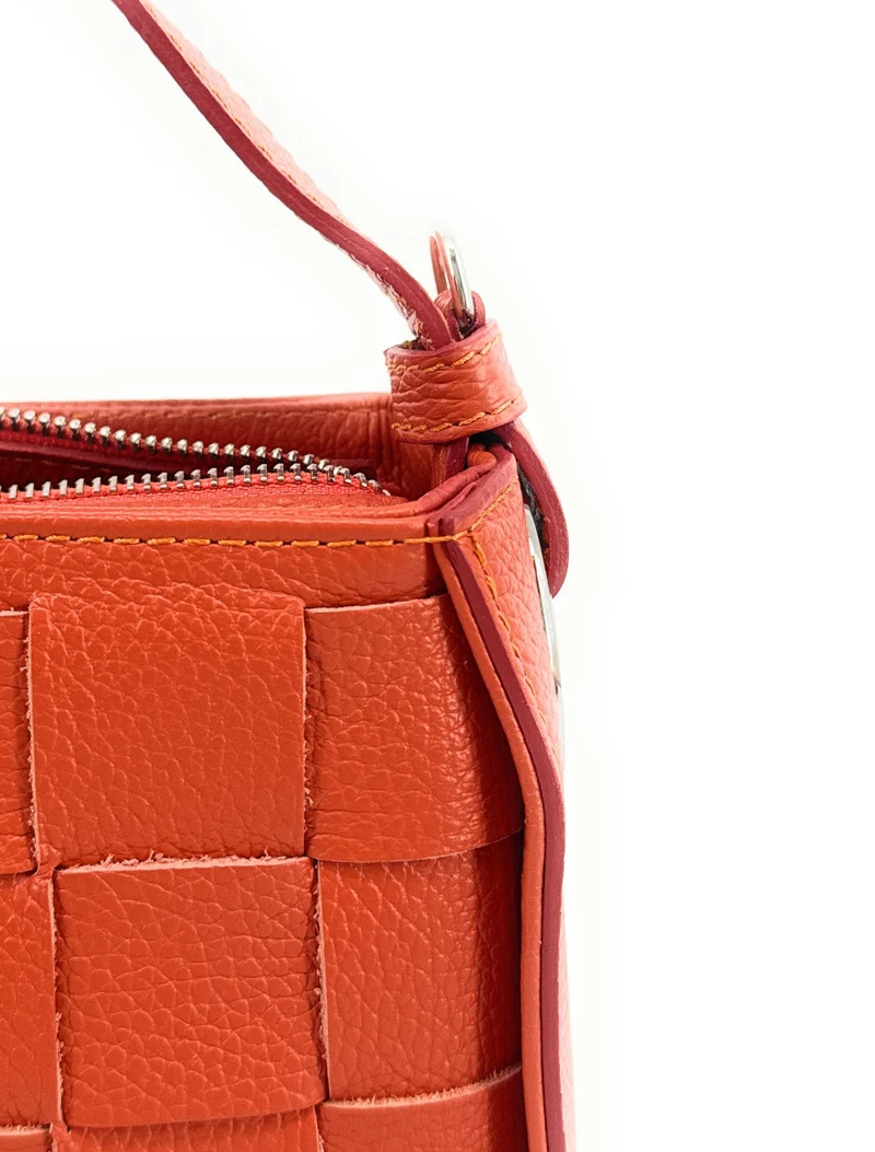 Sac en cuir grainé tressé CHESSY Mandarine