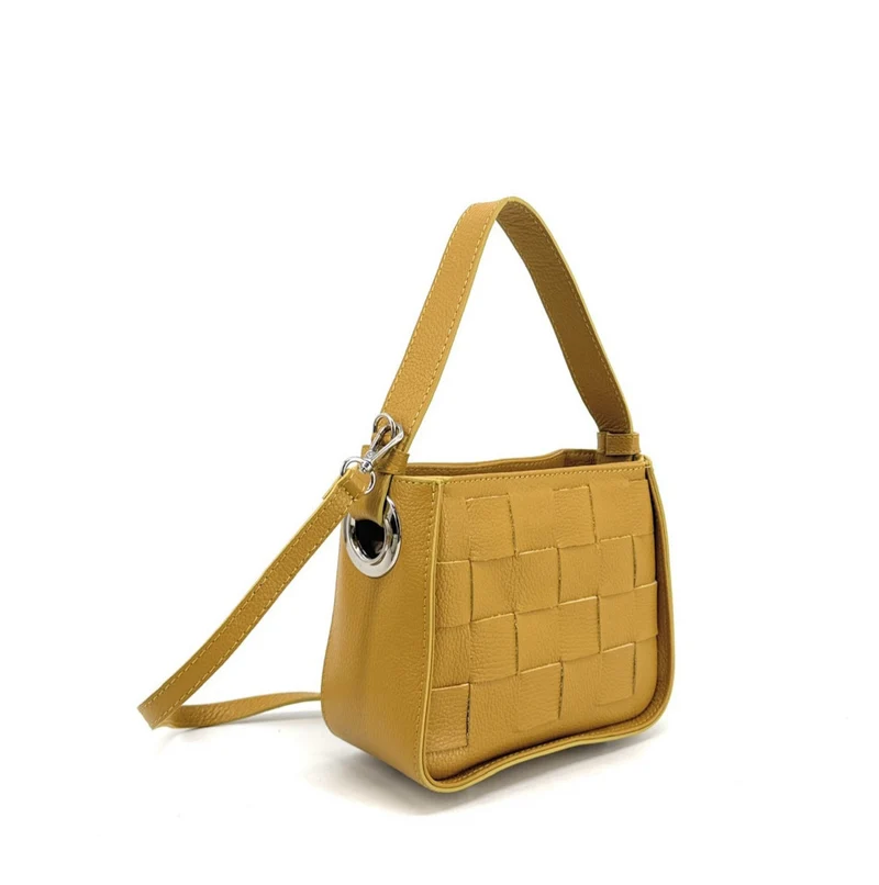 Sac en cuir grainé tressé CHESSY Jaune Moutarde