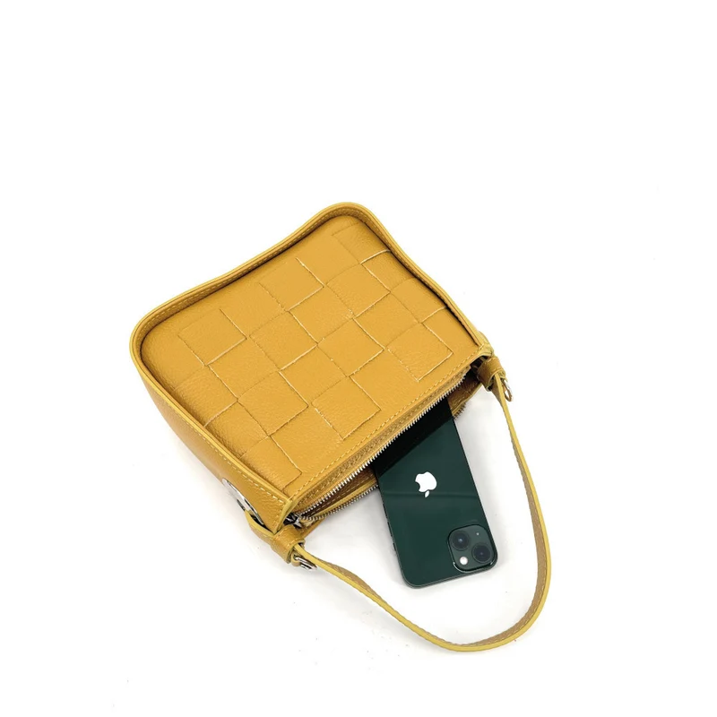 Sac en cuir grainé tressé CHESSY Jaune Moutarde