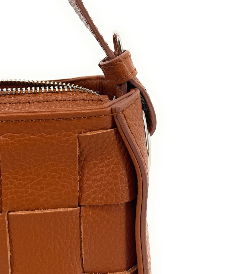 Sac en cuir grainé tressé CHESSY Camel foncé