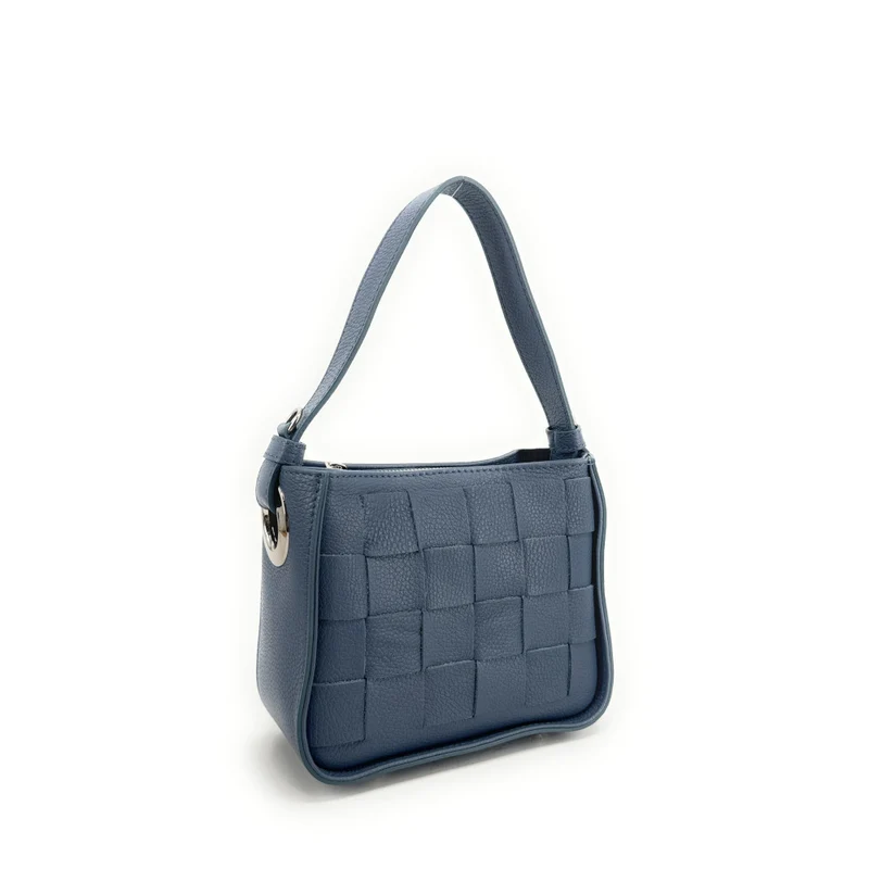 Sac en cuir grainé tressé CHESSY Bleu glacier